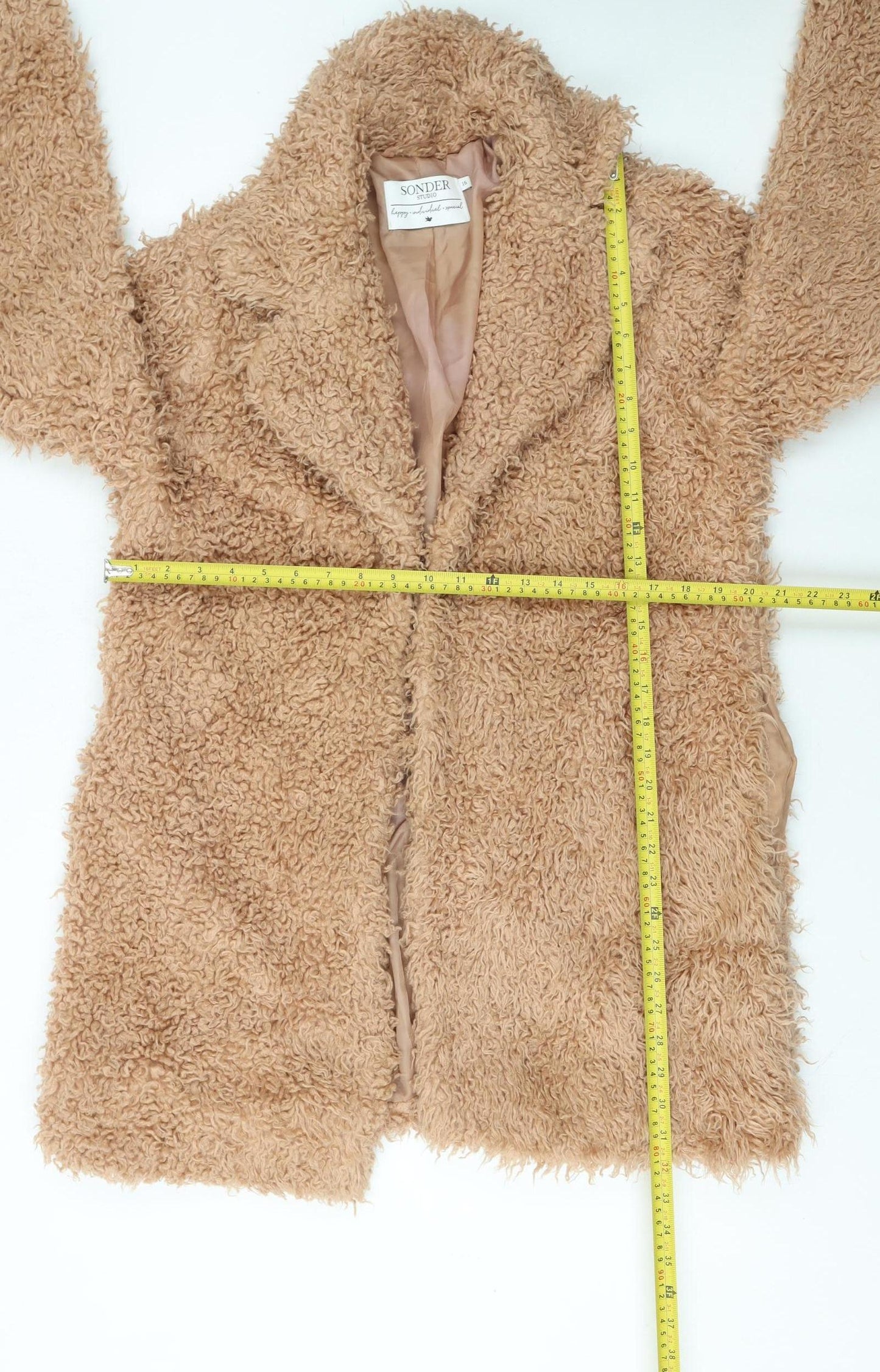Sonder Studio Women Beige Faux Fur Lined Overcoat Size 16