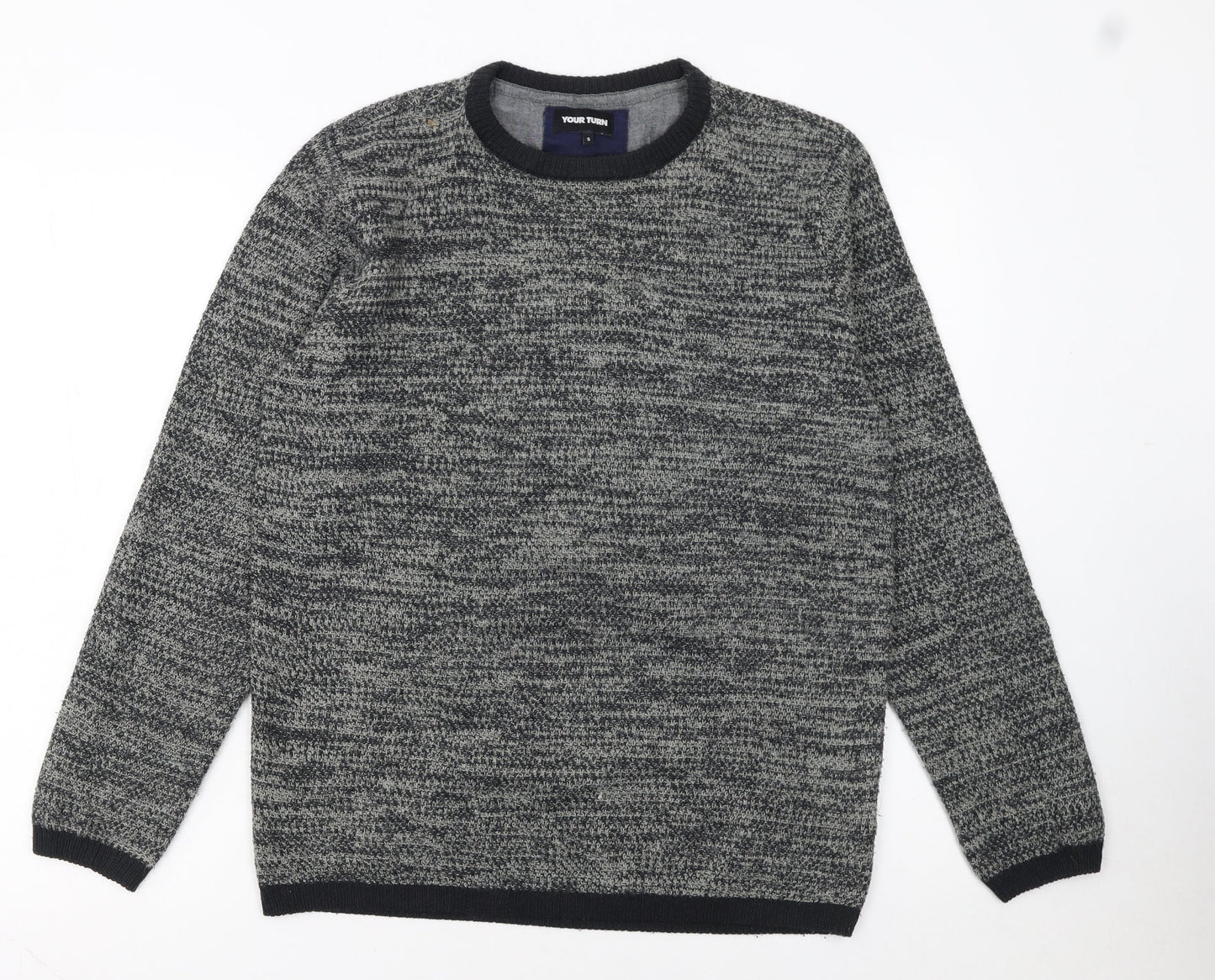 Your Turn Men's Grey Chunky Knit Acrylic Jumper Size S