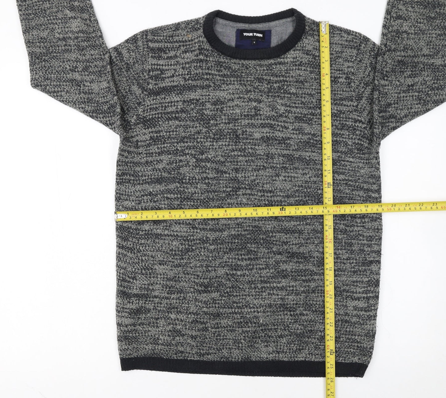 Your Turn Men's Grey Chunky Knit Acrylic Jumper Size S