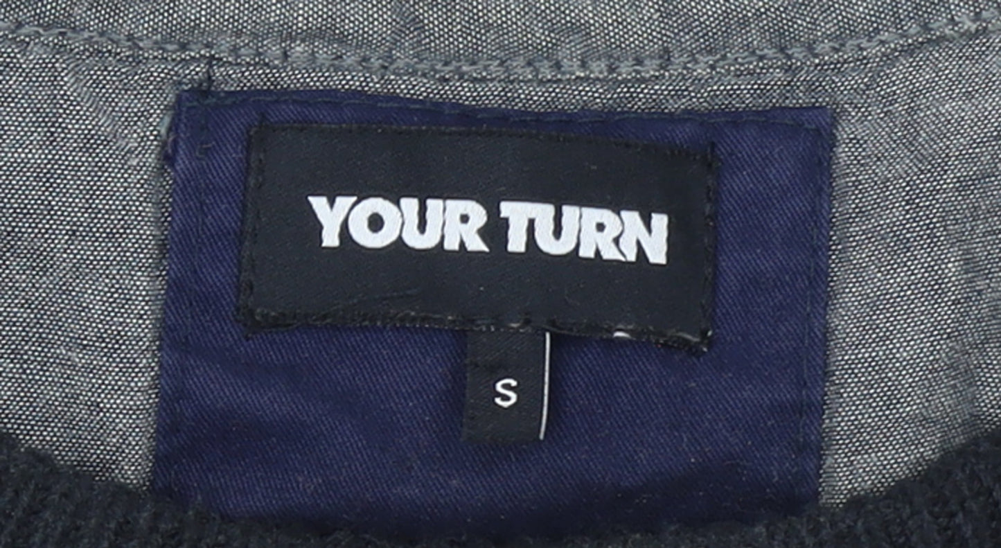 Your Turn Men's Grey Chunky Knit Acrylic Jumper Size S