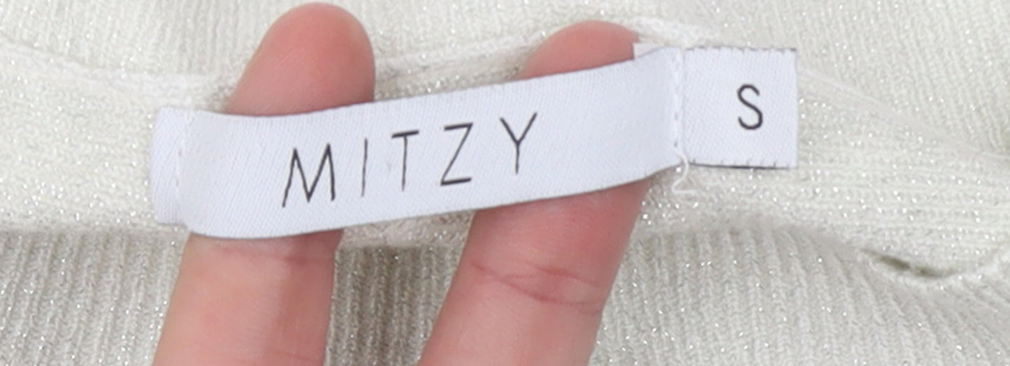 MITZY Women's Ivory Relaxed Fit Crew Neck Knit Jumper Size S