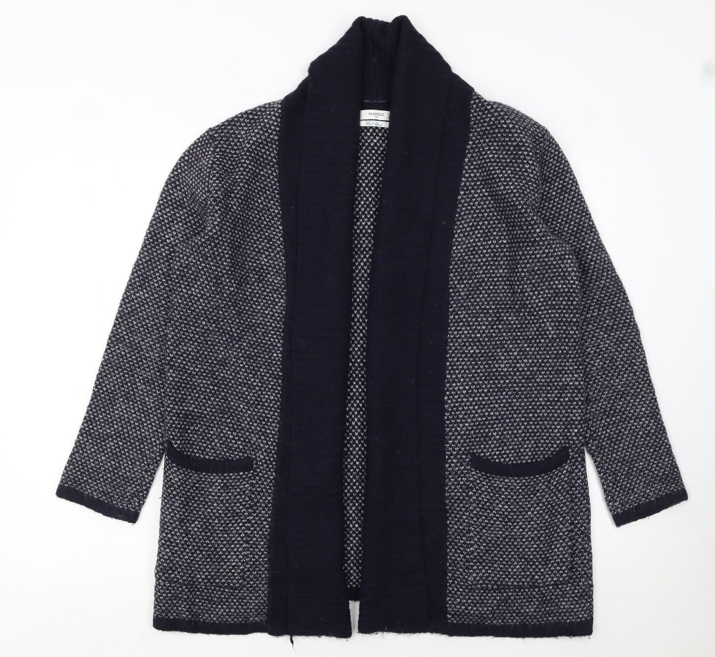 Mango Women’s Blue Wool Blend Open Knit Long Sleeve Cardigan Size 10