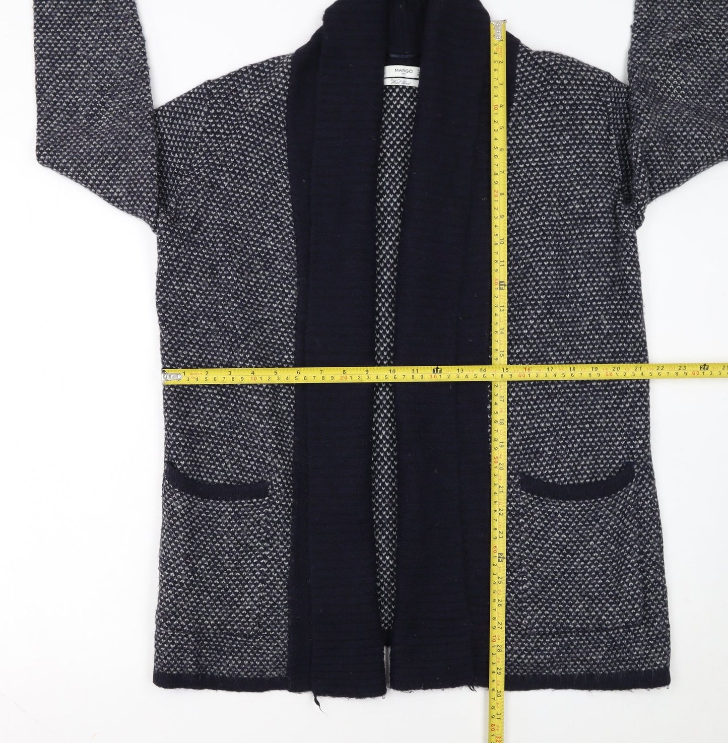 Mango Women’s Blue Wool Blend Open Knit Long Sleeve Cardigan Size 10