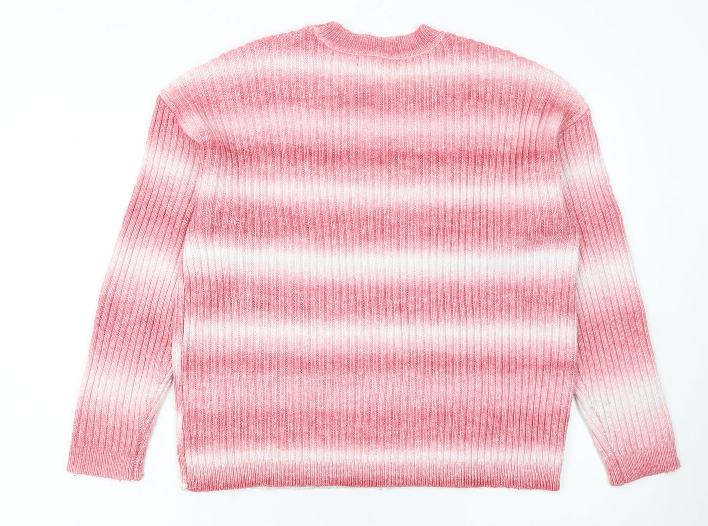 Marks and Spencer Women Pink White Striped Rib Knit Jumper M