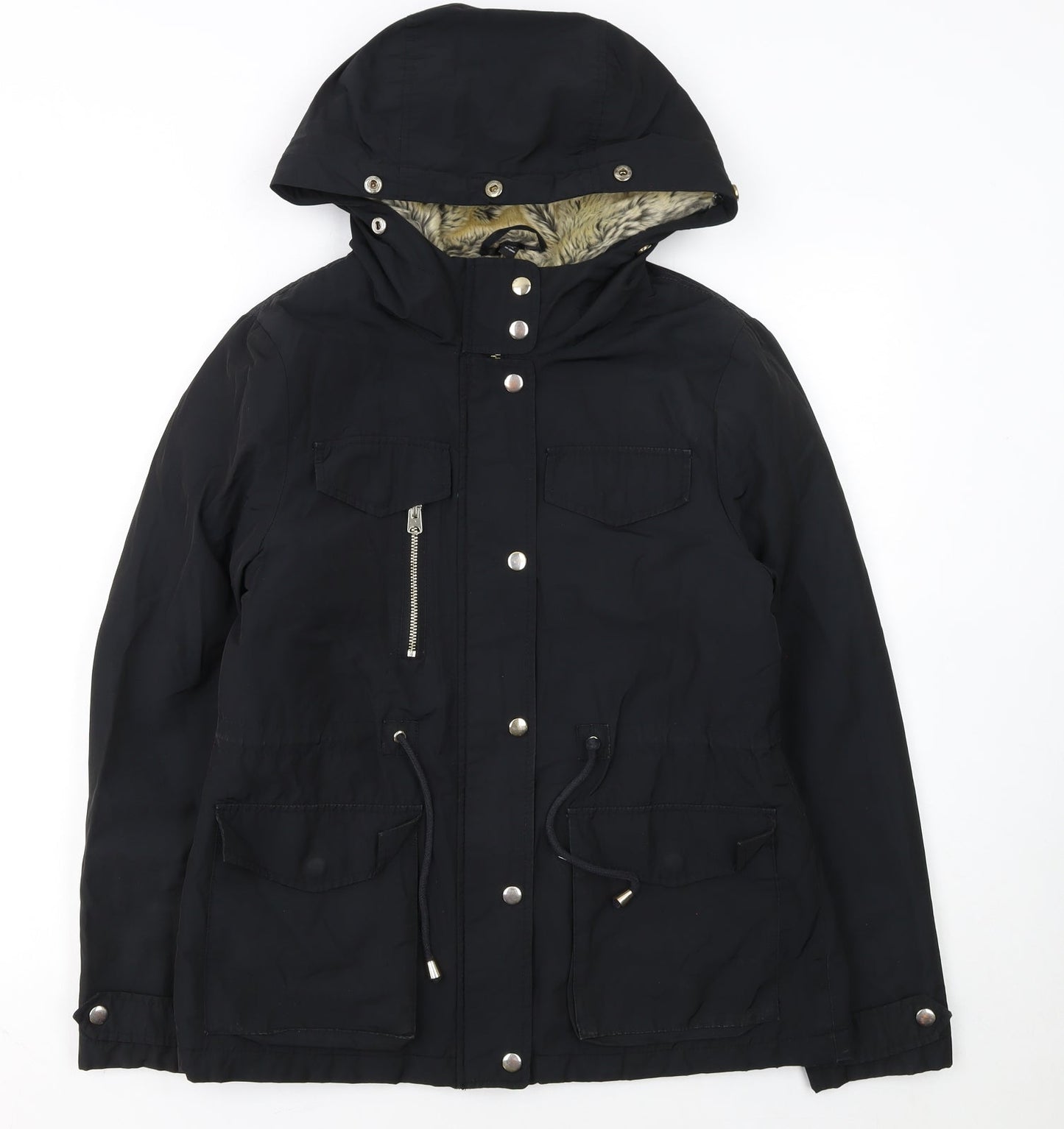 Topshop Women’s Black Petite Parka Jacket UK 10 Hooded Lined