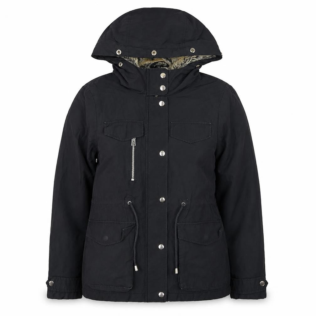 Topshop Women’s Black Petite Parka Jacket UK 10 Hooded Lined