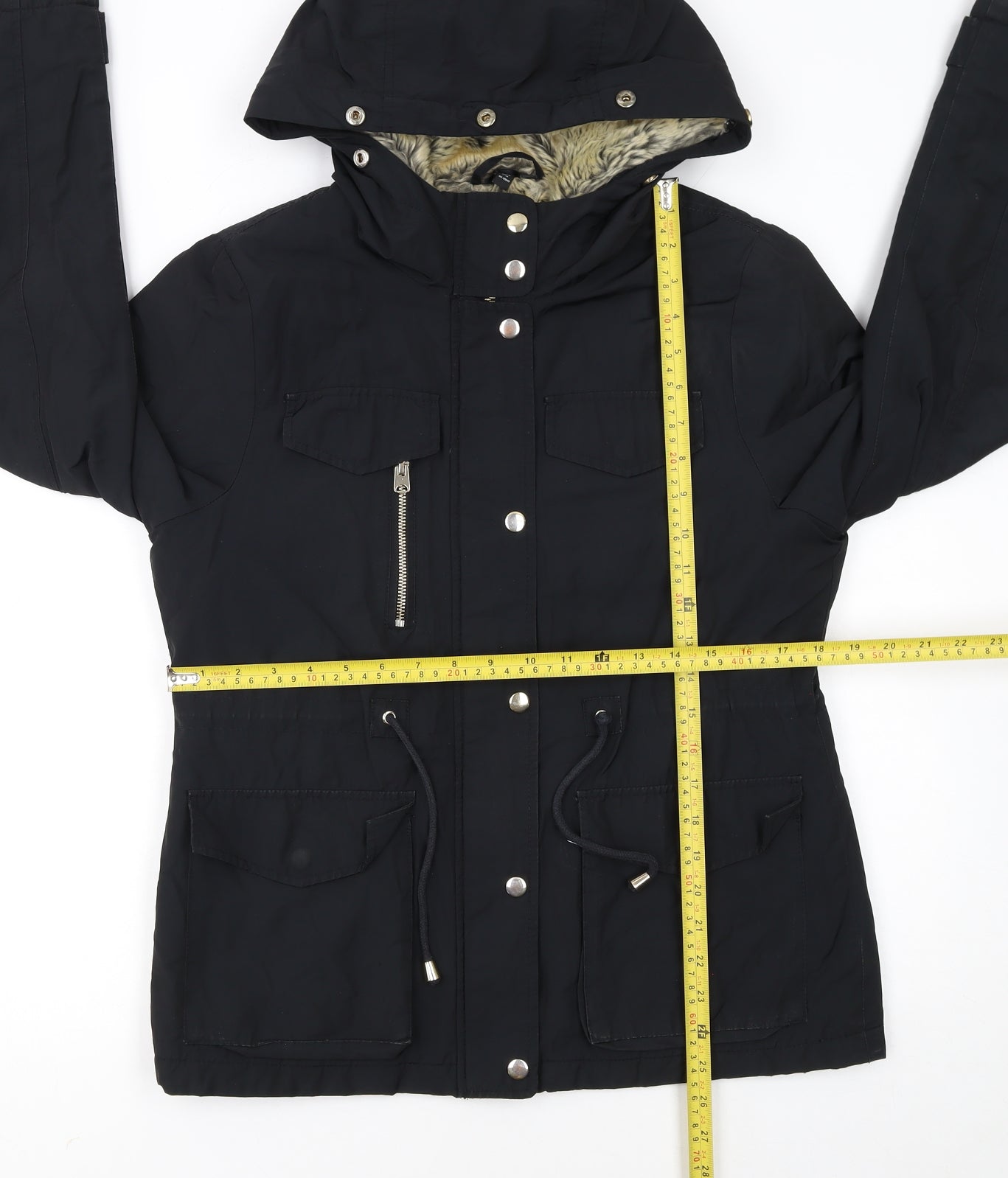 Topshop Women’s Black Petite Parka Jacket UK 10 Hooded Lined
