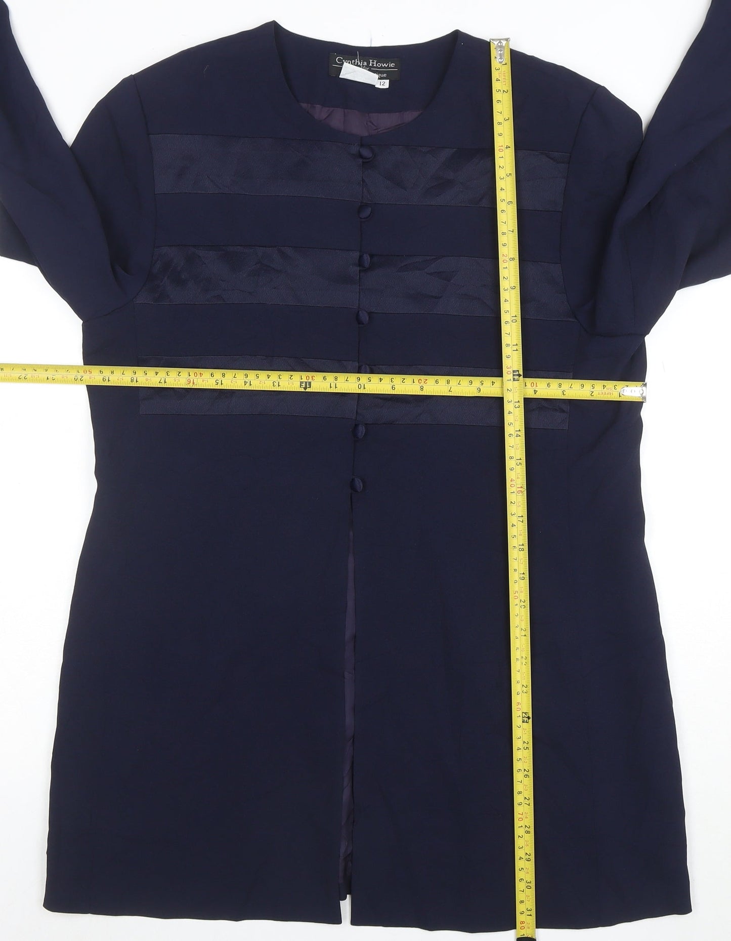 Cynthia Howie Women’s Blue Formal Mid-Length Button Coat Size 12