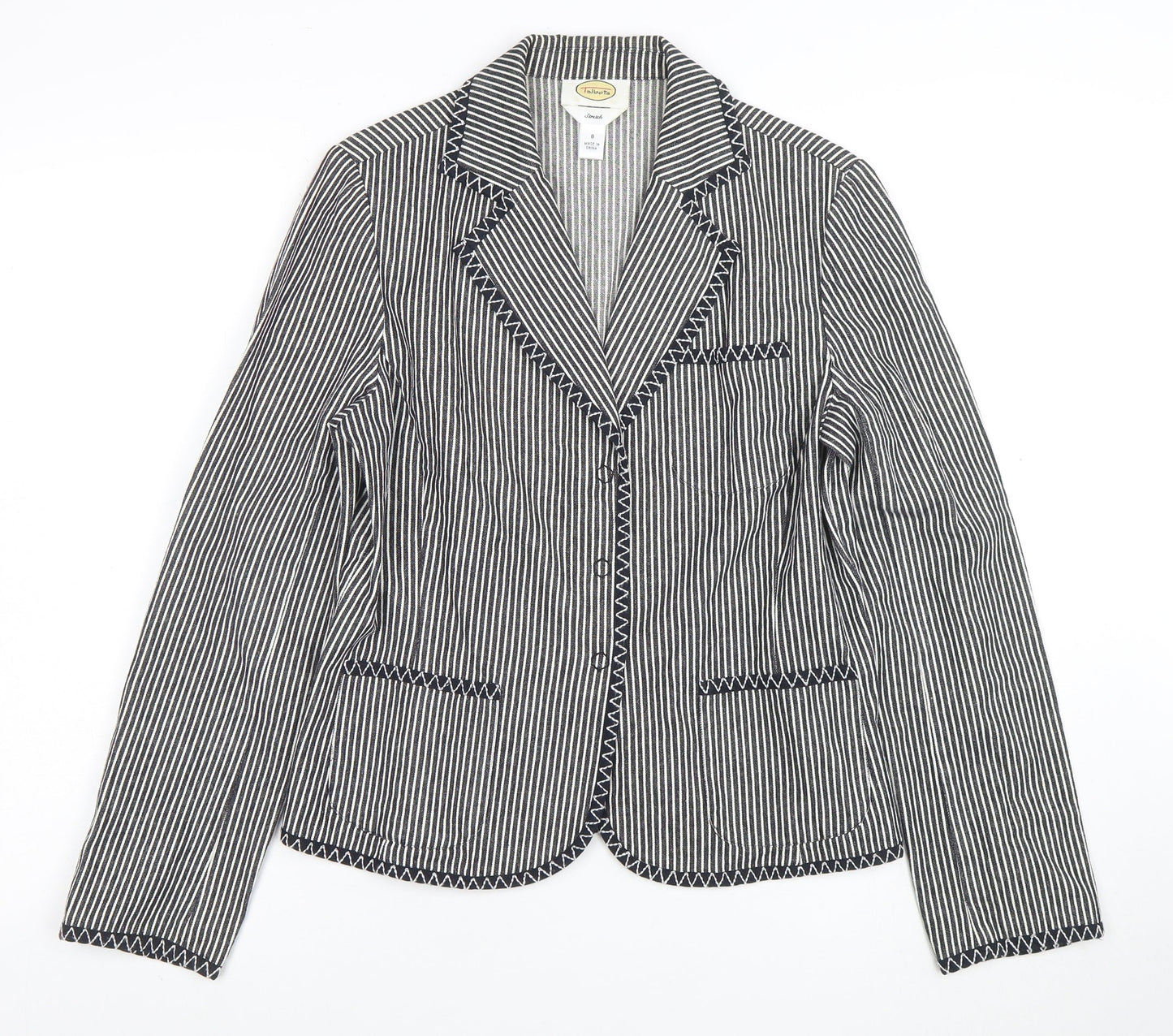 Talbots Women's Black Striped Stretch Cotton Blazer Jacket Size 8