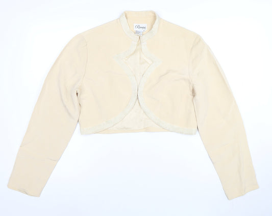 Rimini by Shaw Women Beige Cropped Silk Jacket Size 10 Beaded Trim