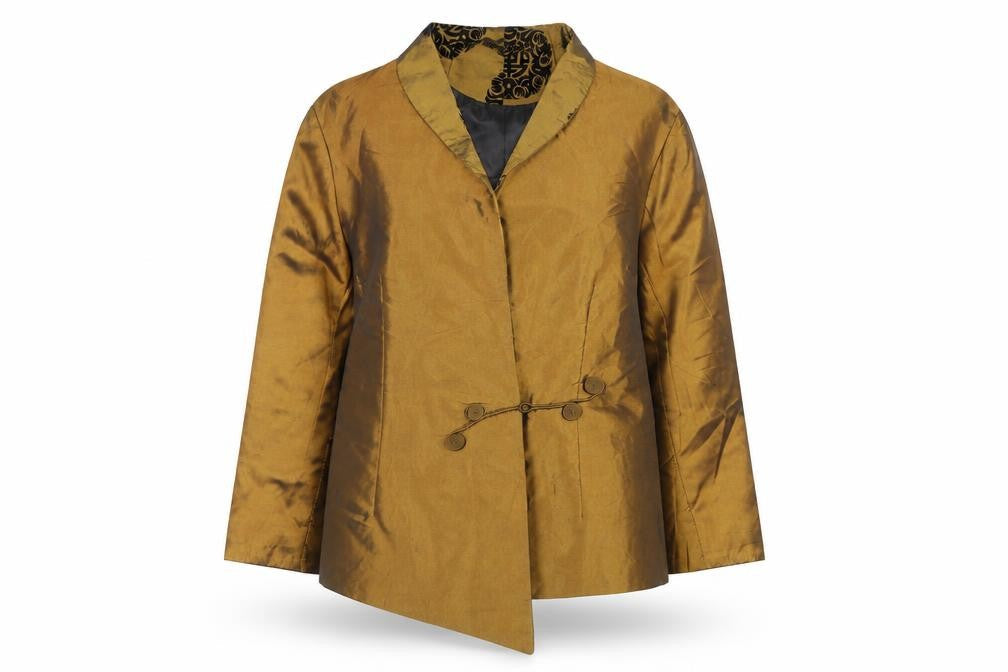 WEI NA SI Women Brown Asymmetric Satin Shawl Collar Blazer UK 18