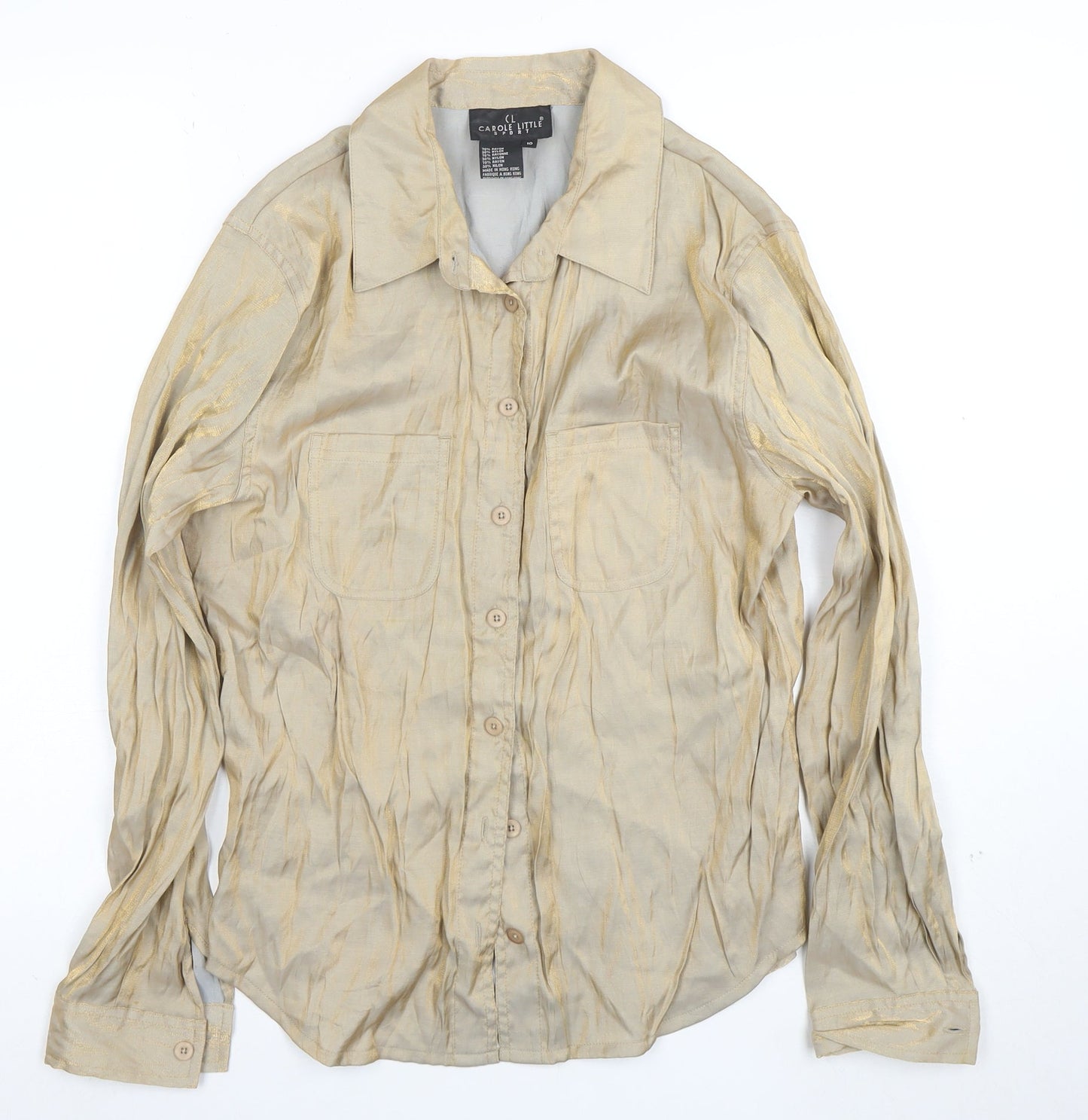 Carole Little Women’s Beige Long Sleeve Button-Up Shirt Size 10