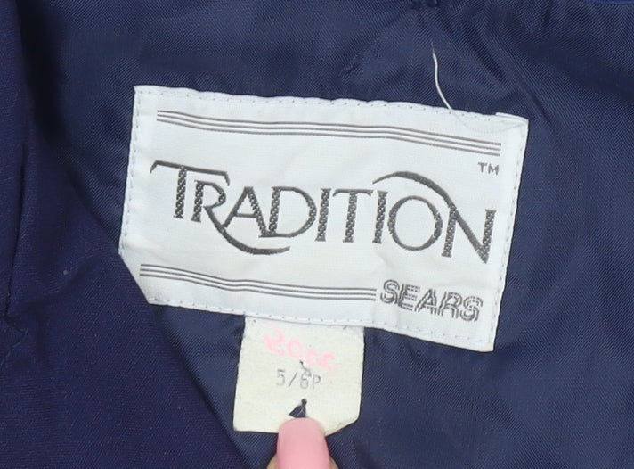 Tradition Sears Women's Blue Petites 6 Long Trench Coat Belted Nylon