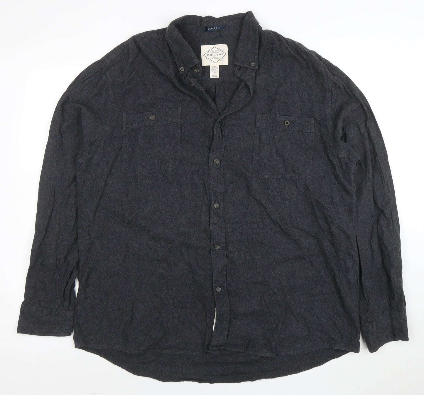 St John's Bay Men's Black XL Classic Fit Cotton Button-Up Shirt