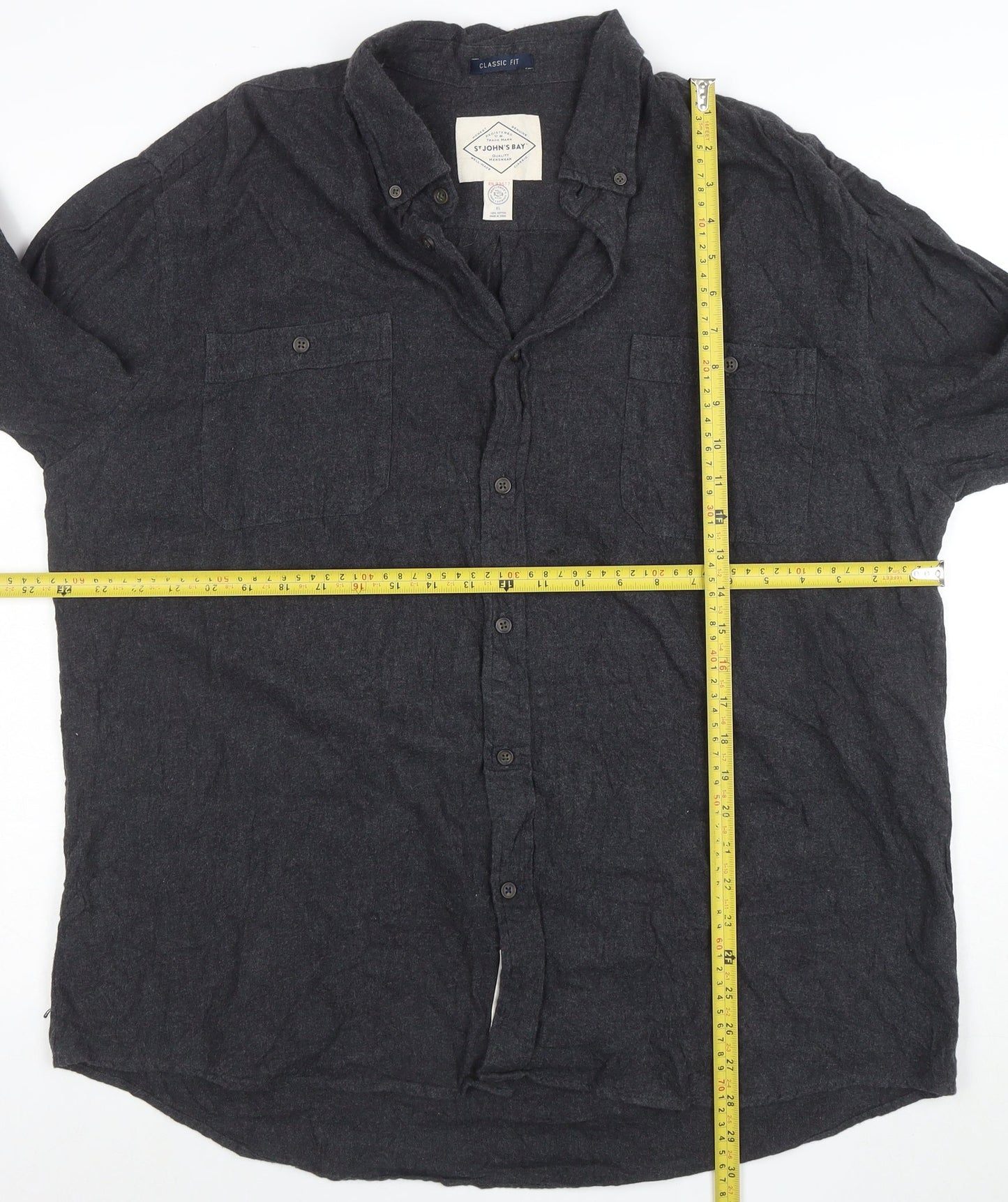 St John's Bay Men's Black XL Classic Fit Cotton Button-Up Shirt