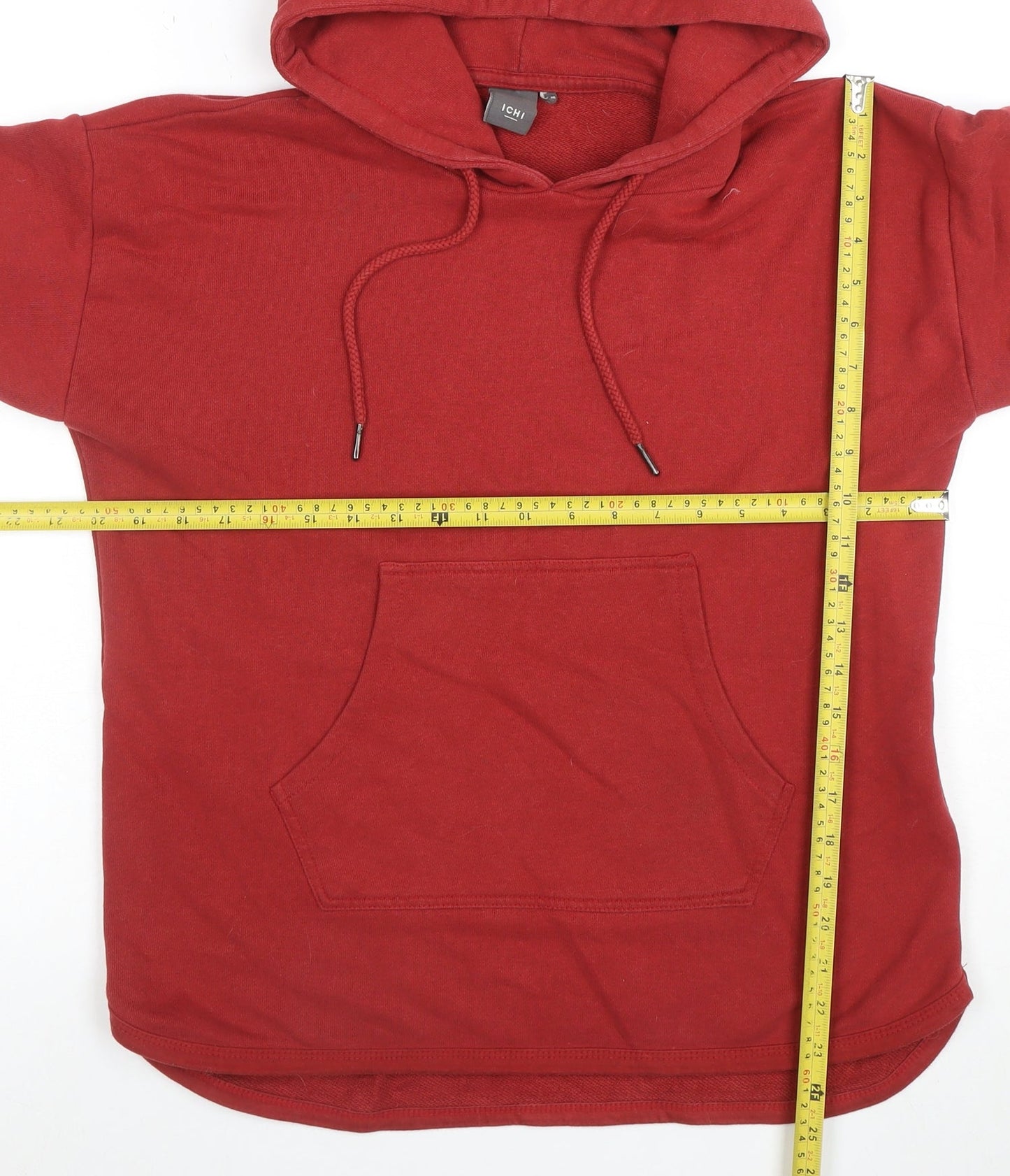ICHI Unisex Red Pullover Hoodie Medium Regular Fit Cotton Blend
