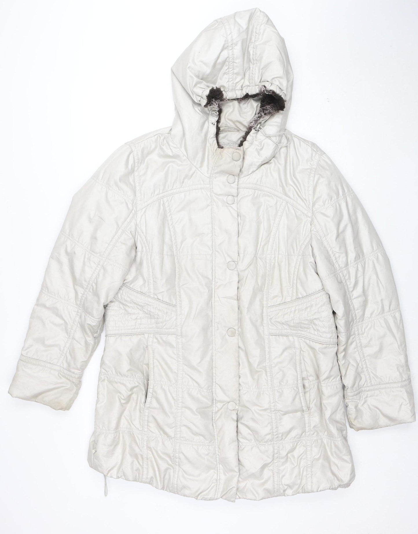 Betty Barclay Womens Beige Hooded Puffer Coat Size 16