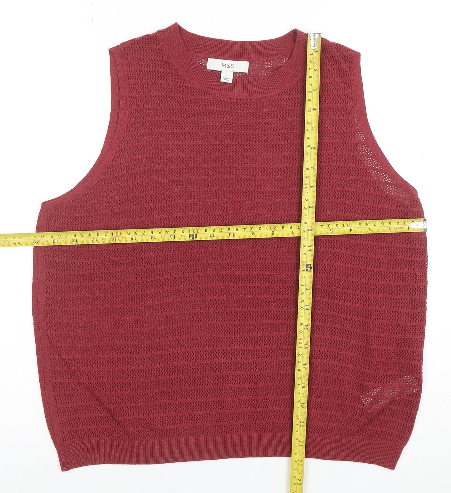 Marks and Spencer Women Red Knit Sleeveless Vest L