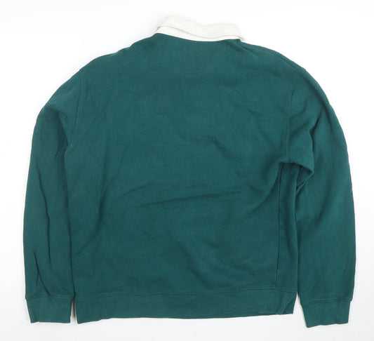 Marks and Spencer Mens Green Relaxed Fit Long Sleeve Polo M