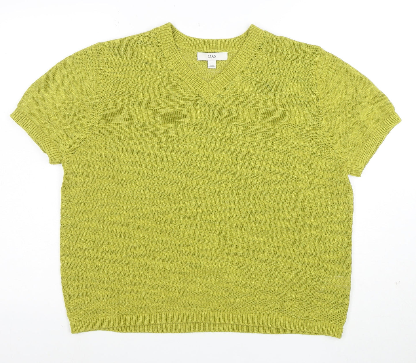 Marks and Spencer Women’s Green Cotton Blend V-Neck Short Sleeve Jumper Size L