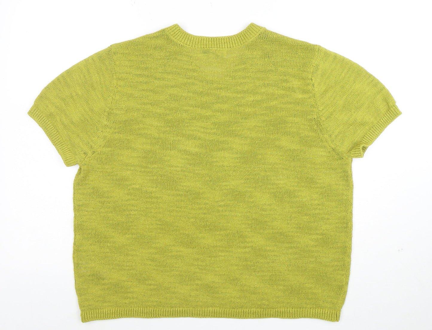 Marks and Spencer Women’s Green Cotton Blend V-Neck Short Sleeve Jumper Size L