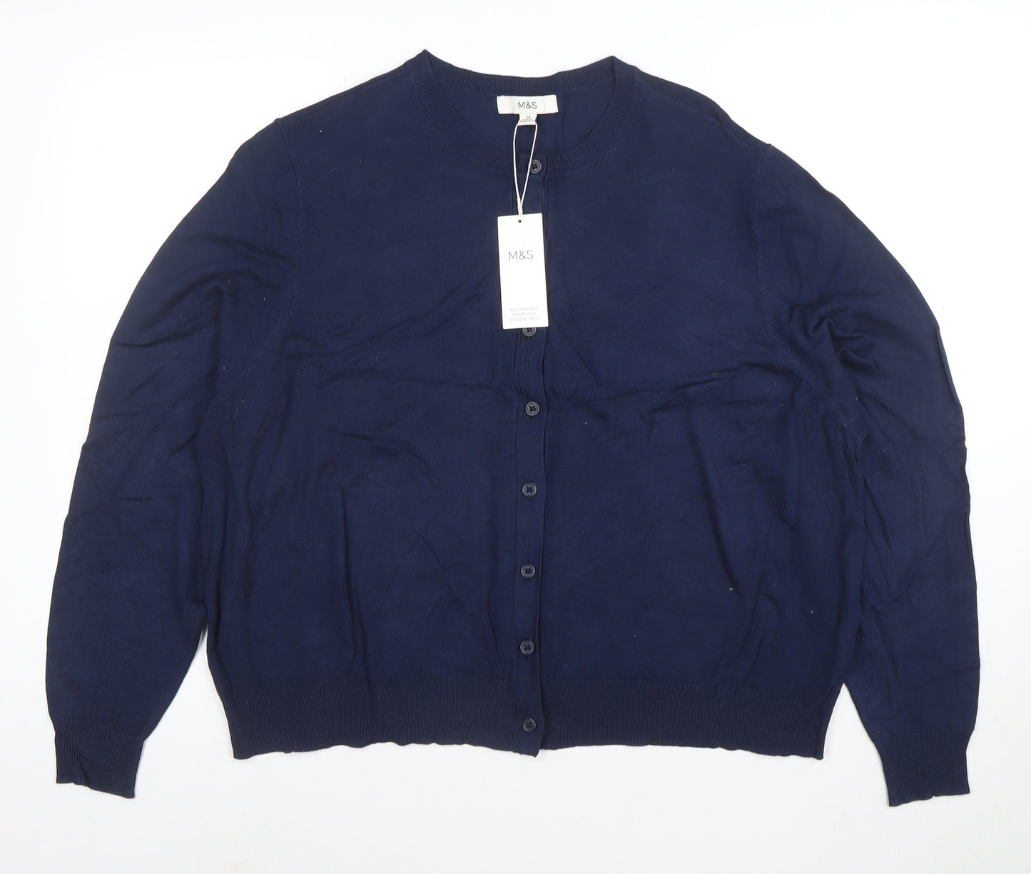Marks and Spencer Women’s Blue Cotton Blend Crew Neck Cardigan Size 24
