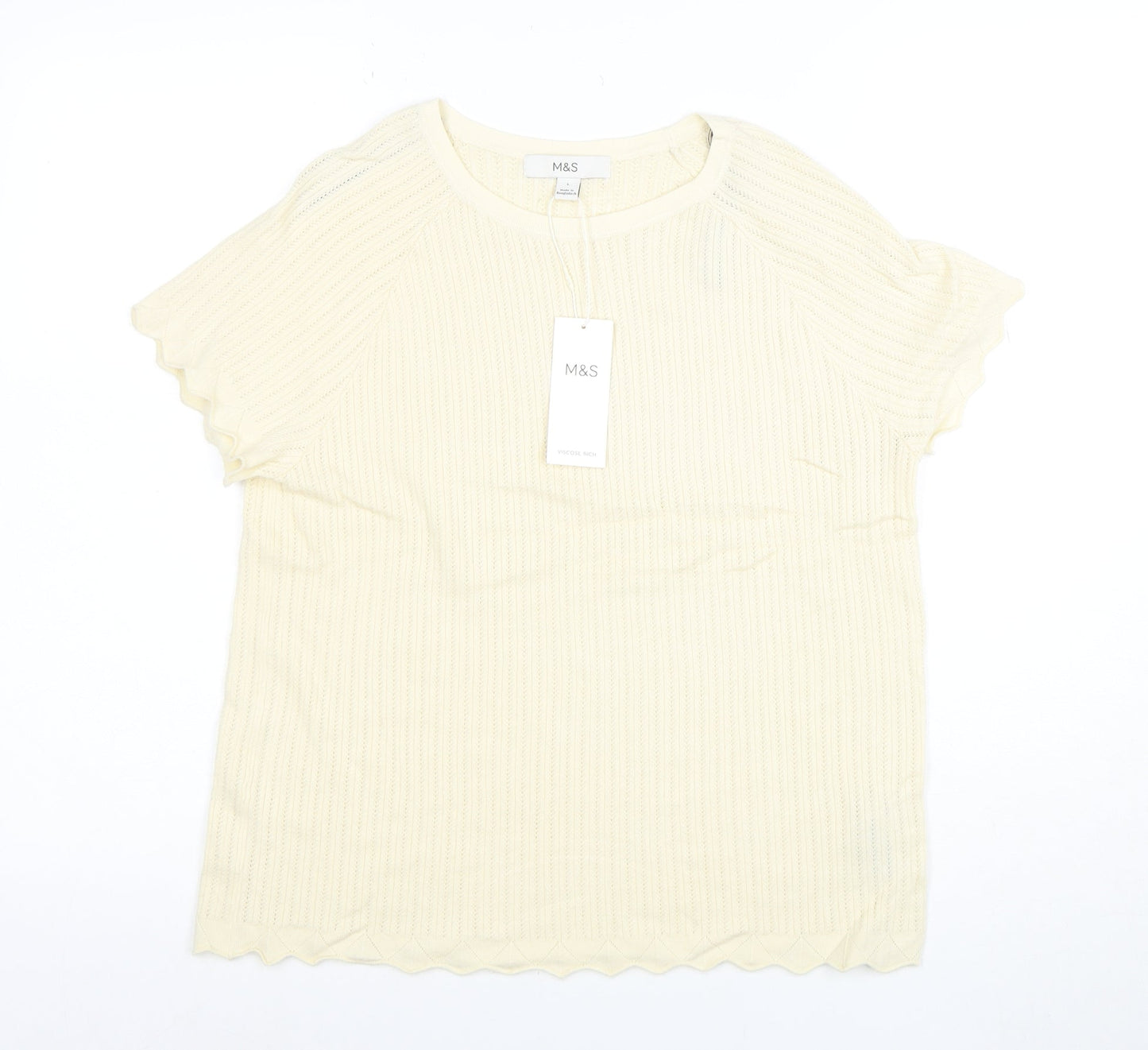 Marks and Spencer Women’s Ivory Knit Short Sleeve T-Shirt L