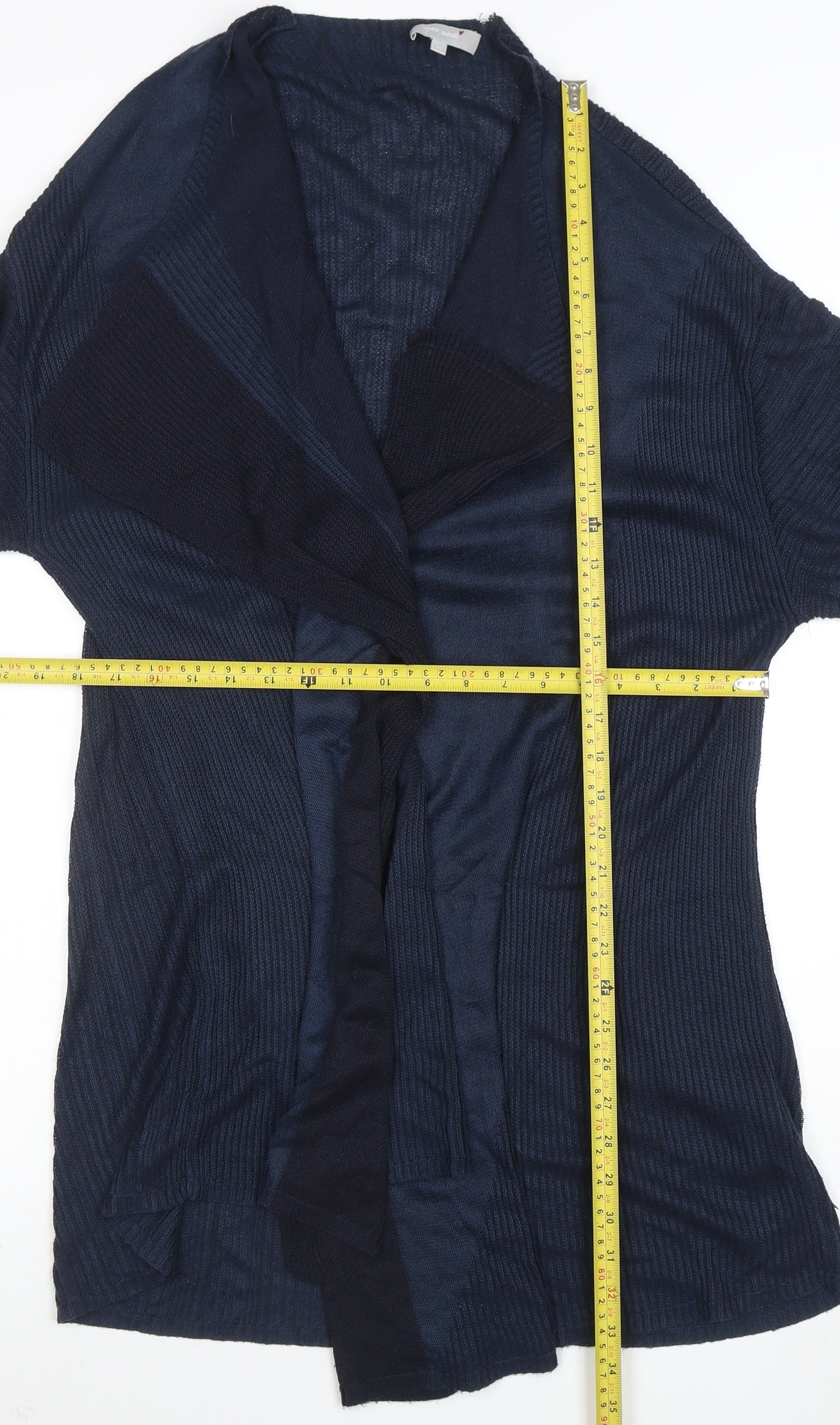 Marks and Spencer Per Una Women's Blue Knit 3/4 Sleeve Open Cardigan M