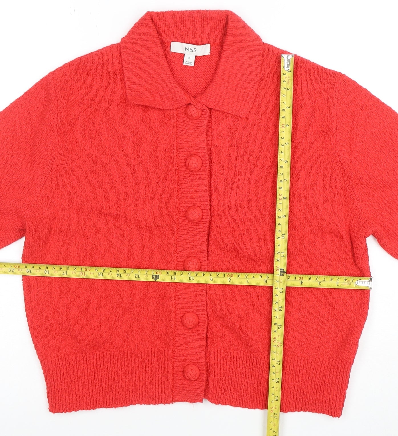 Marks and Spencer Womens Red Short Sleeve Button Cardigan M