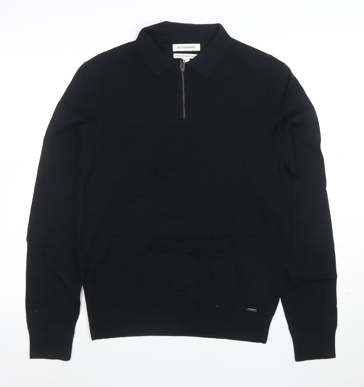 Marks and Spencer Autograph Men's Black Pure Cotton 1/4 Zip Polo S