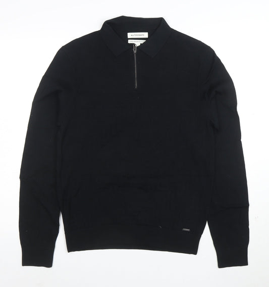 Marks and Spencer Autograph Men's Black Pure Cotton 1/4 Zip Polo S