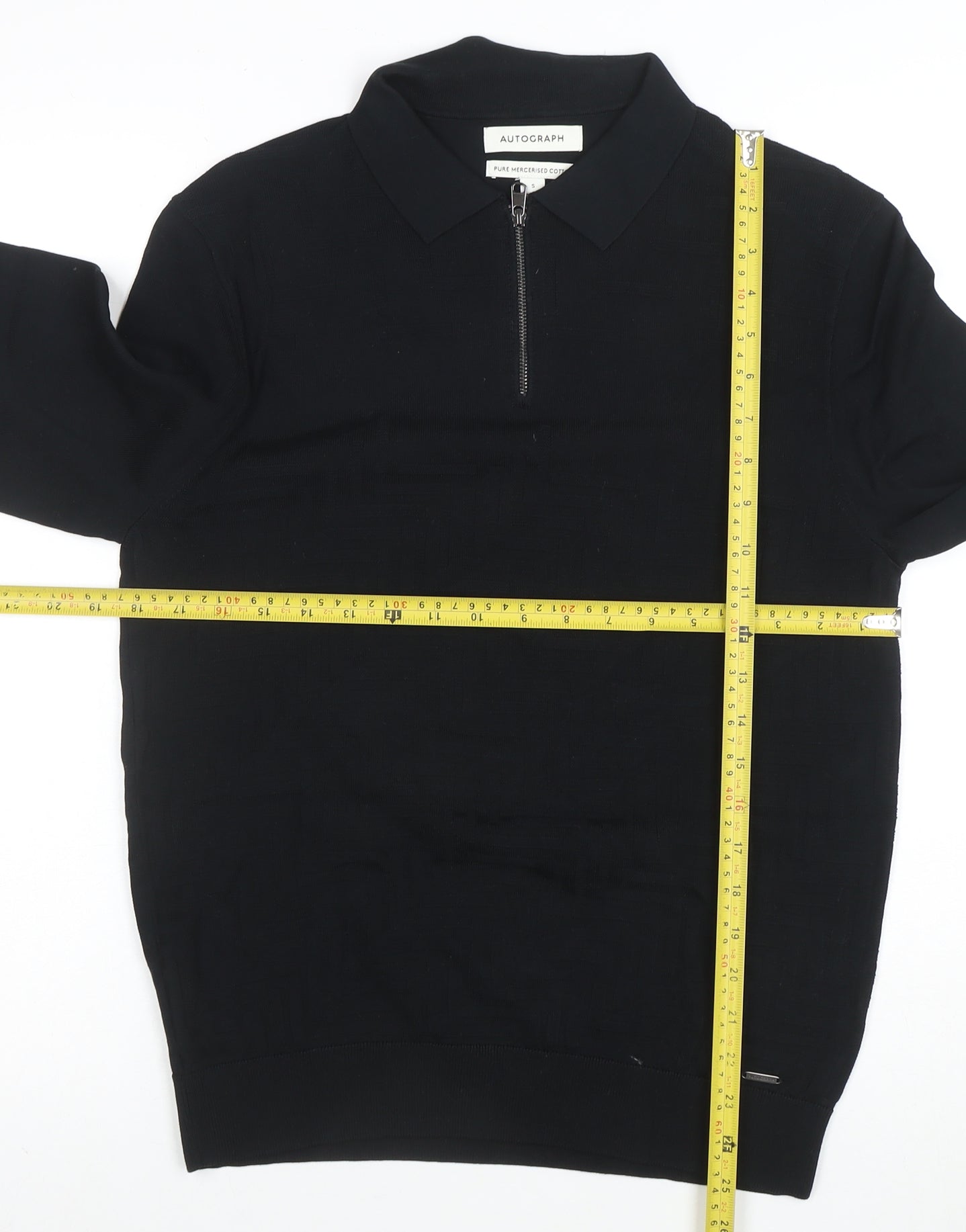 Marks and Spencer Autograph Men's Black Pure Cotton 1/4 Zip Polo S