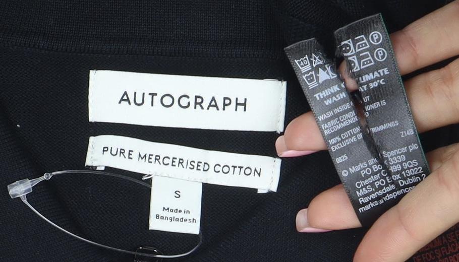 Marks and Spencer Autograph Men's Black Pure Cotton 1/4 Zip Polo S