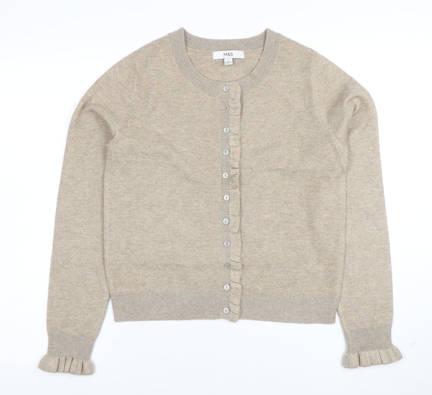 Marks and Spencer Womens Beige Ruffle Button Cardigan Size S