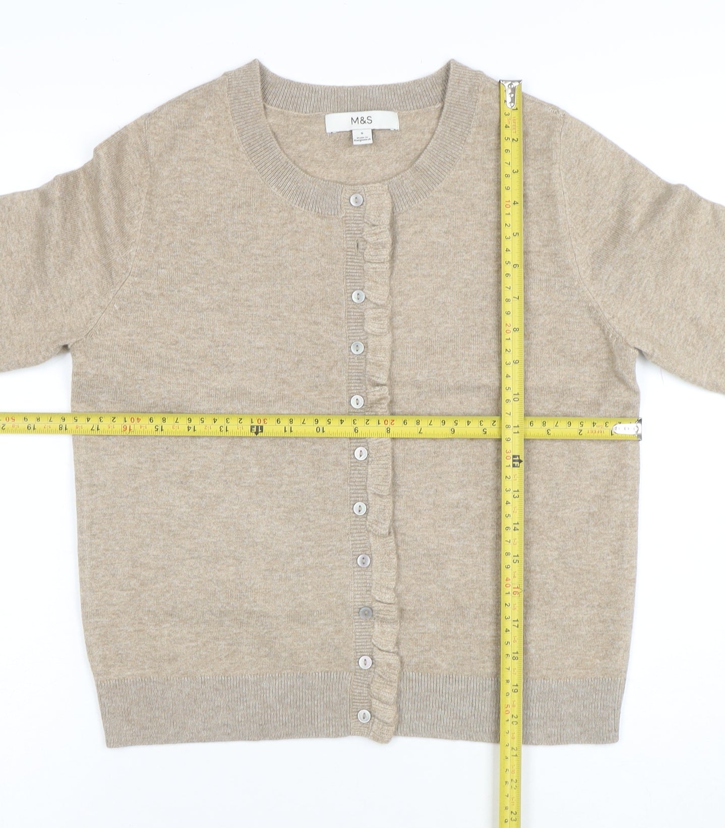 Marks and Spencer Womens Beige Ruffle Button Cardigan Size S