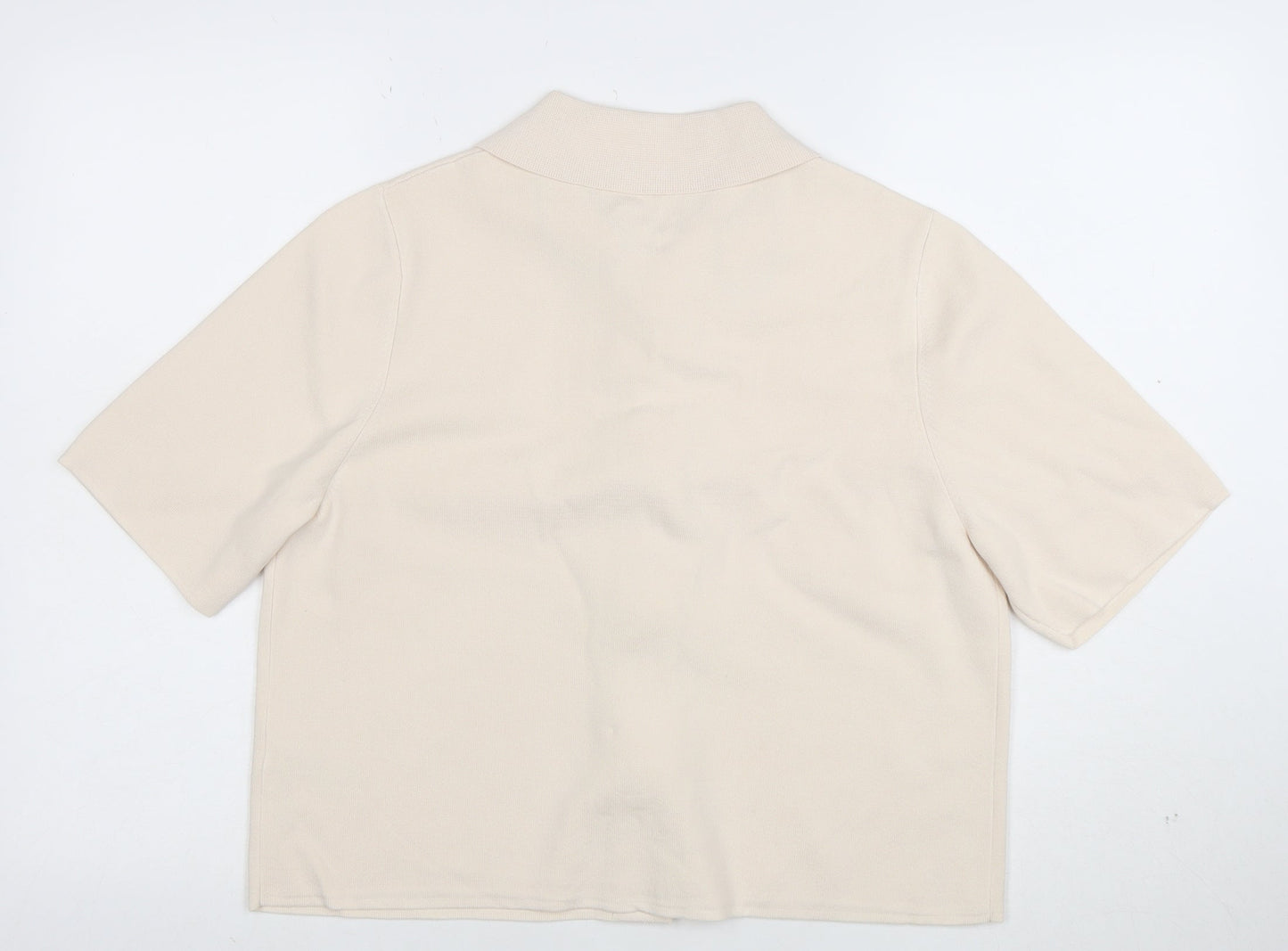 Marks and Spencer Women Beige L Cardigan Short Sleeve Flower Button Knit