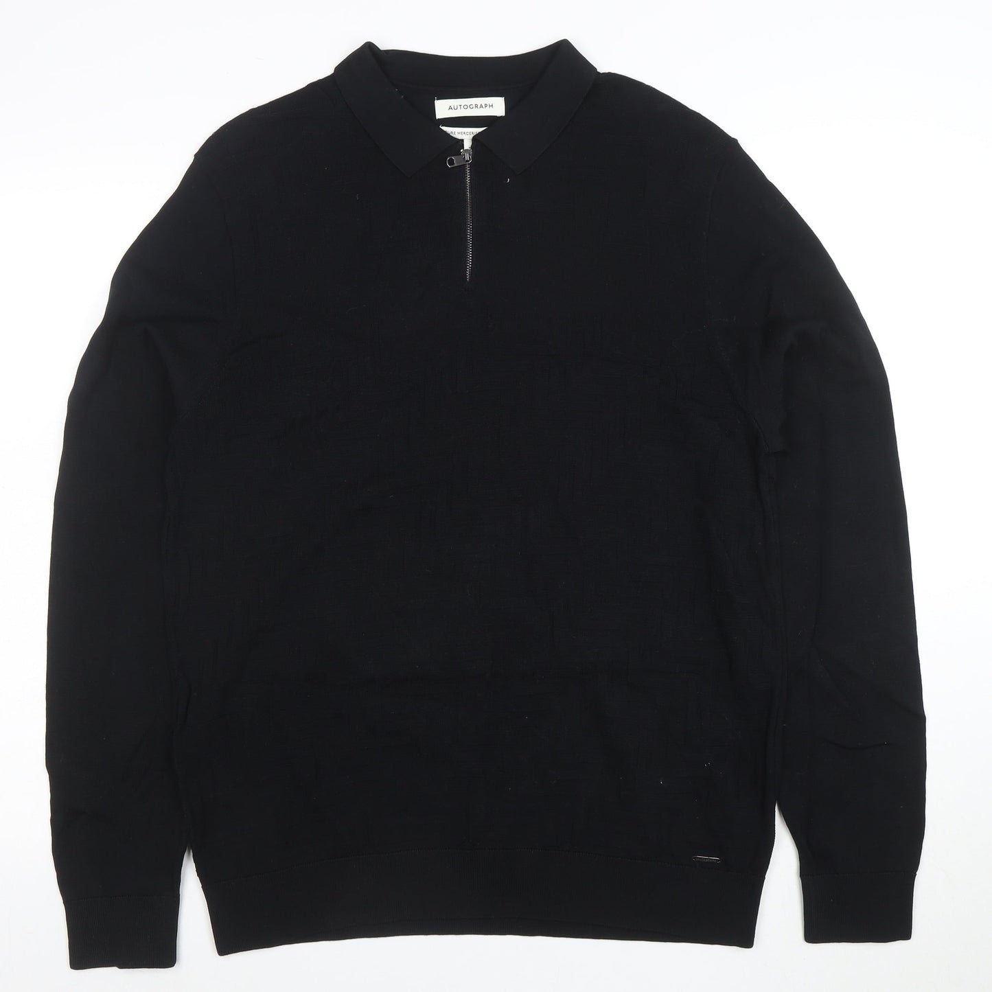 Marks and Spencer Autograph Mens Black Long Sleeve 1/4 Zip Polo L