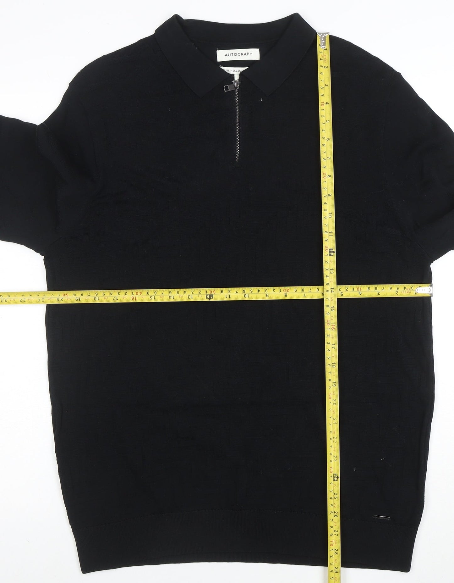 Marks and Spencer Autograph Mens Black Long Sleeve 1/4 Zip Polo L