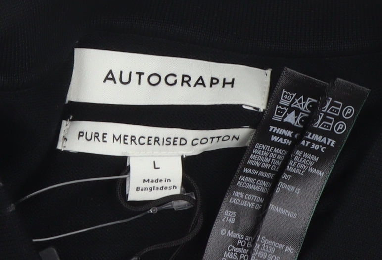 Marks and Spencer Autograph Mens Black Long Sleeve 1/4 Zip Polo L