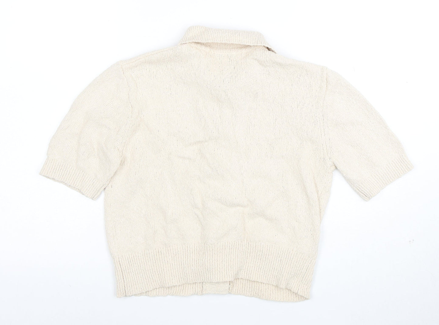 Marks and Spencer Women Ivory Short Sleeve Collared Cardigan S