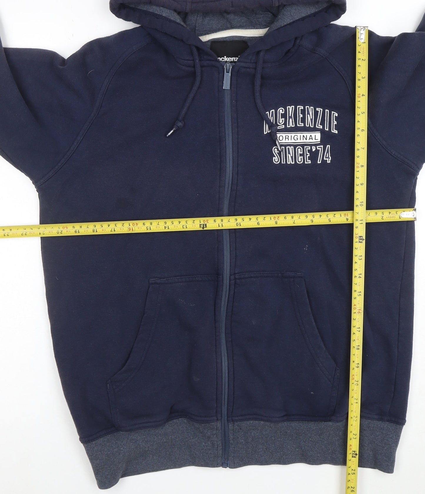 McKenzie Men's Blue Full Zip Hoodie L Classic Fleece Sweatshirt