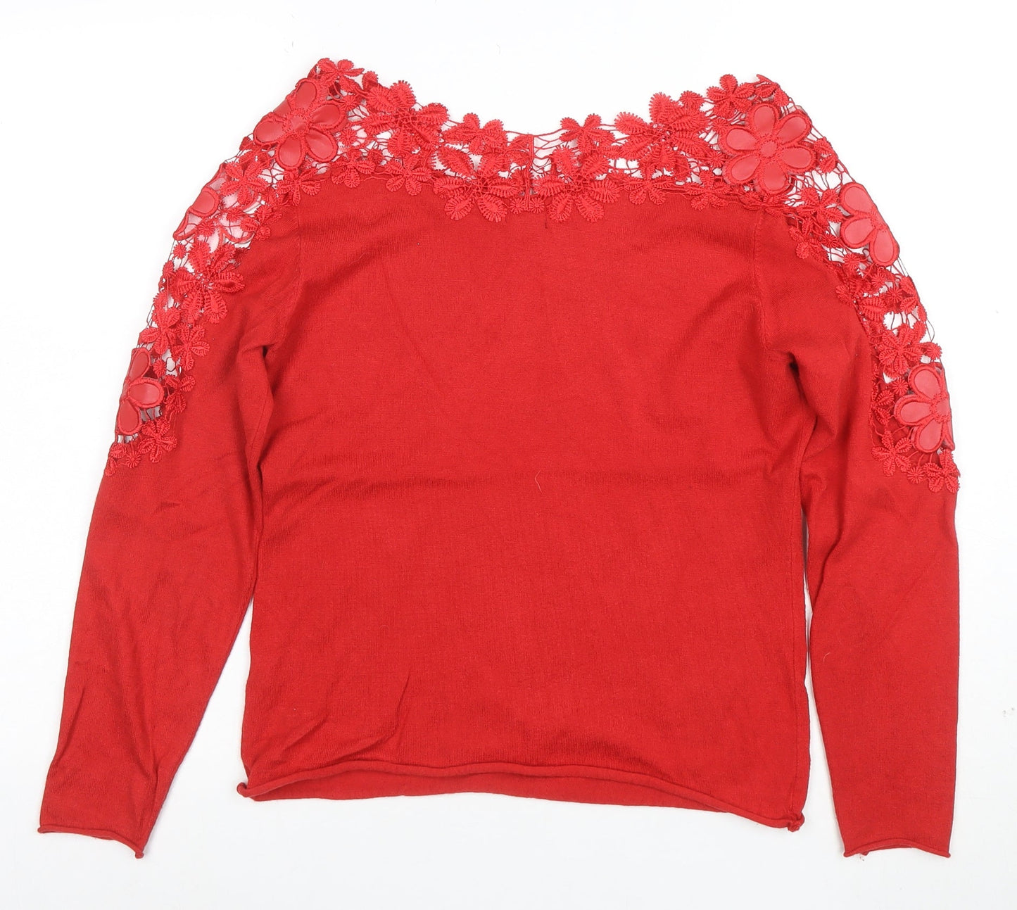 Kaleidoscope Women's Red Lace Detail Long Sleeve Tunic Blouse Size 12