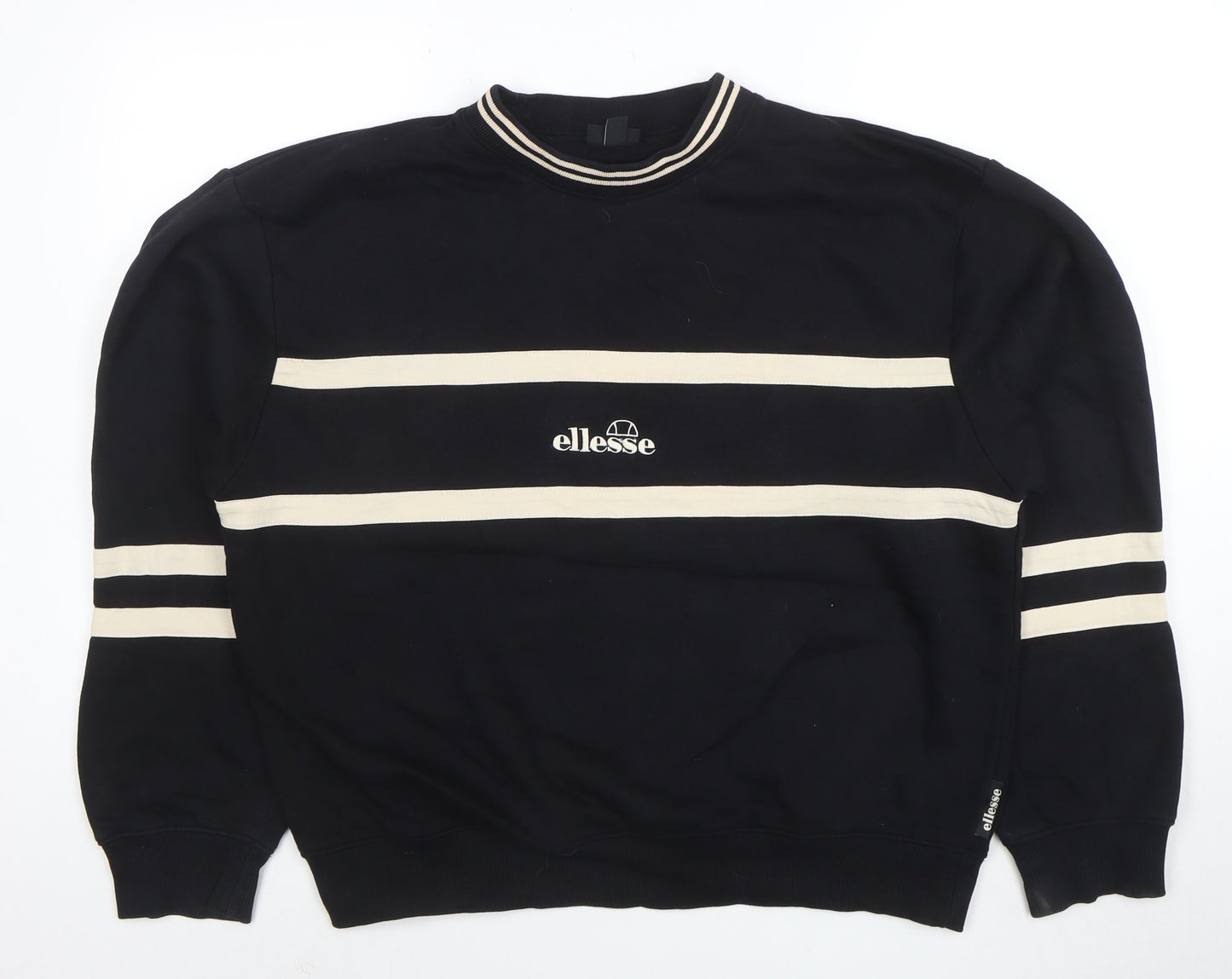 Ellesse Women Black Beige Stripe Crew Neck Sweatshirt UK14