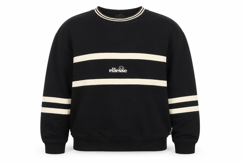 Ellesse Women Black Beige Stripe Crew Neck Sweatshirt UK14
