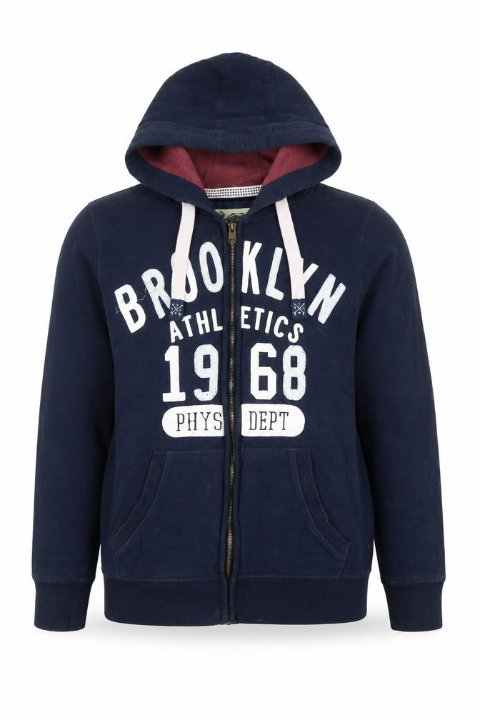 TVOE Men’s Blue Full Zip Hoodie S Brooklyn Athletics 1968 Graphic