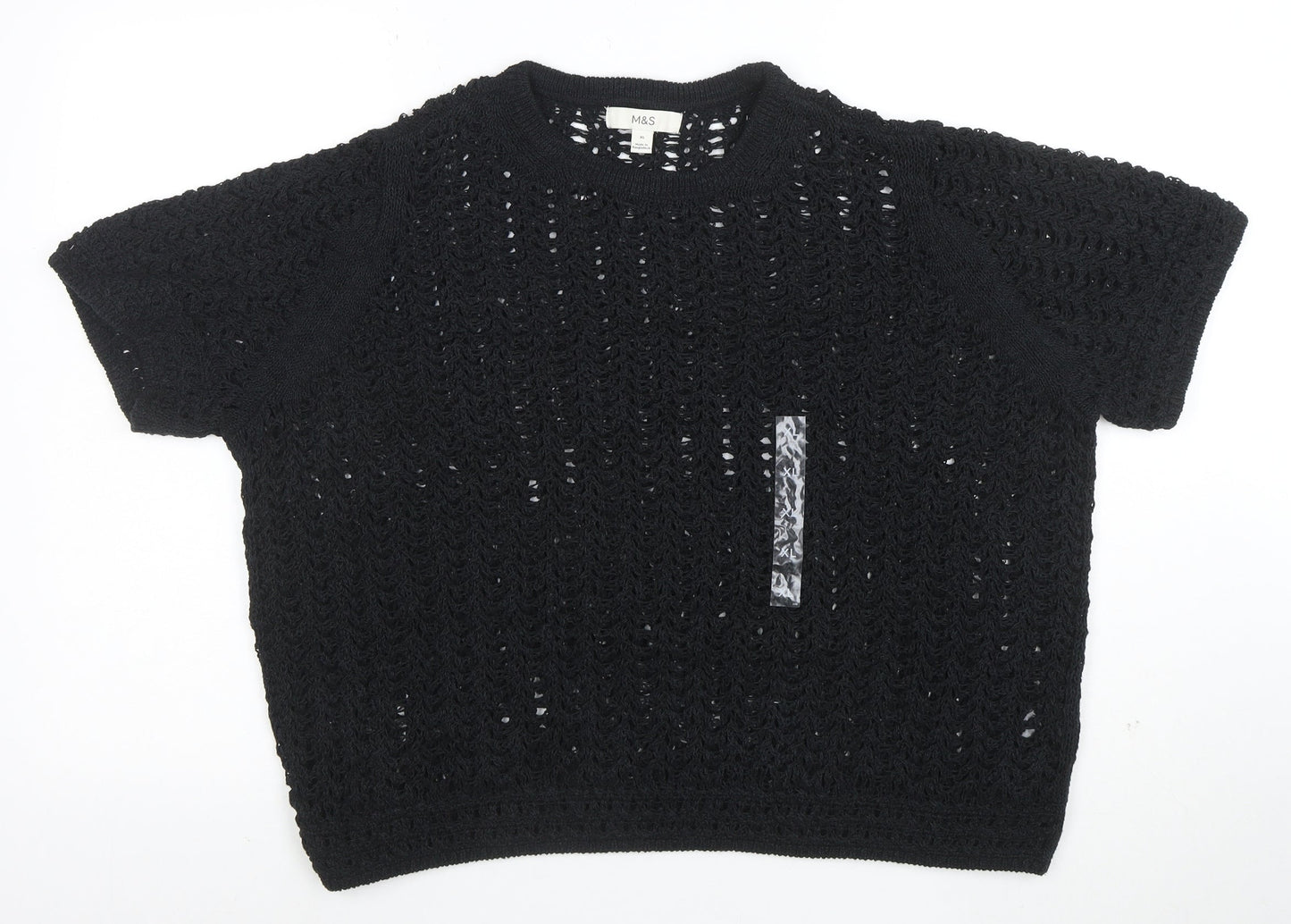 Marks and Spencer Women's Black XL Crochet Knit Short Sleeve Top