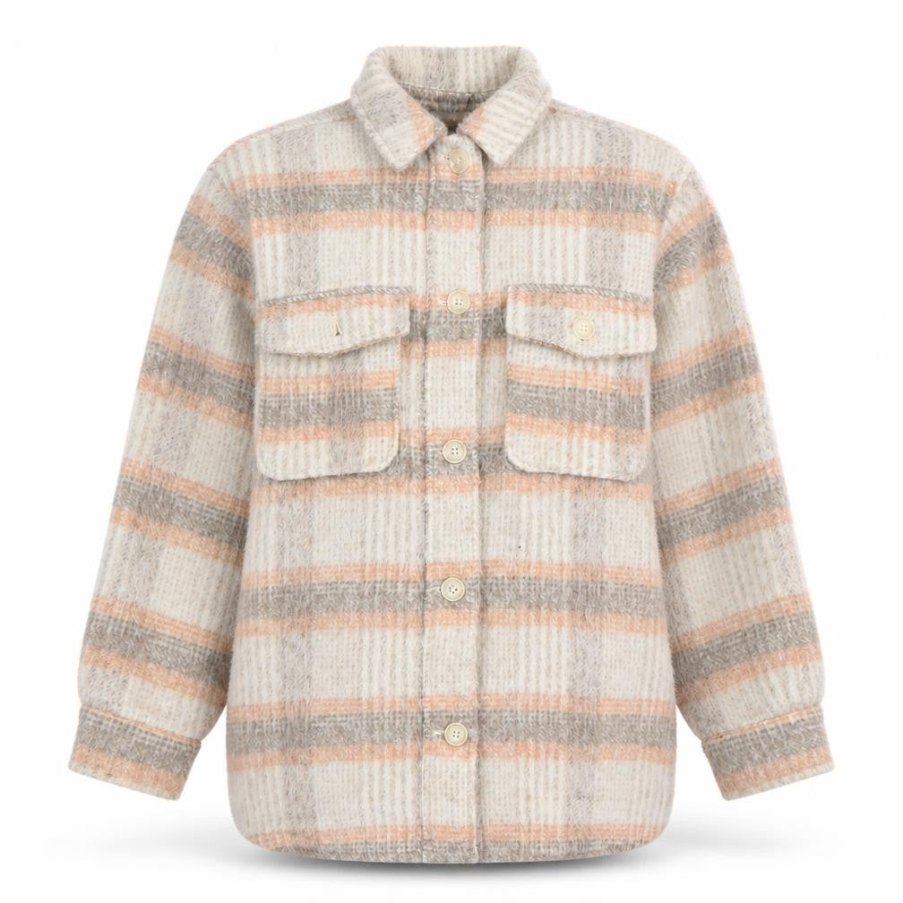 New Look Women's Beige Checked Wool Blend Shacket Size 10