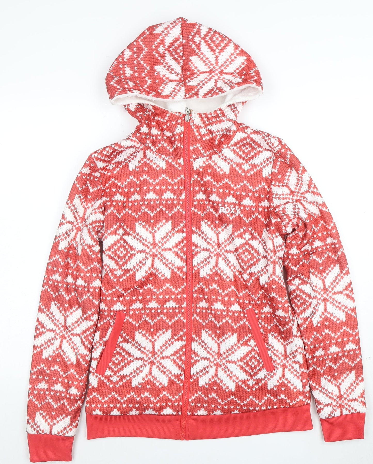 Roxy Womens Red White Fair Isle Full Zip Hoodie Medium