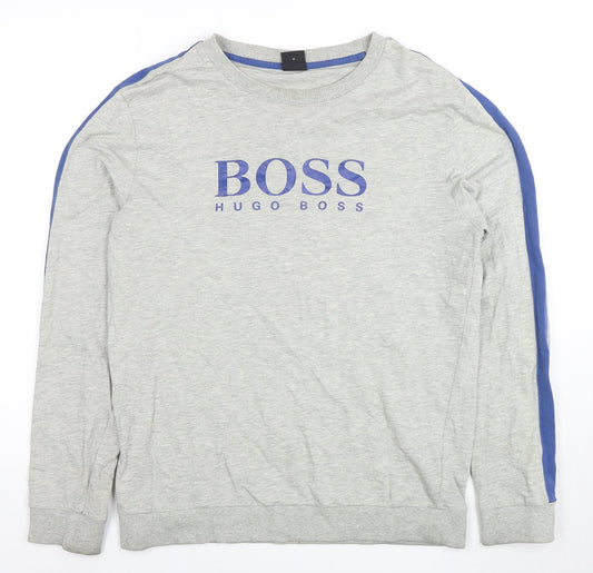 Hugo Boss Men's Grey Blue Stripe Crew Neck Sweatshirt Size M