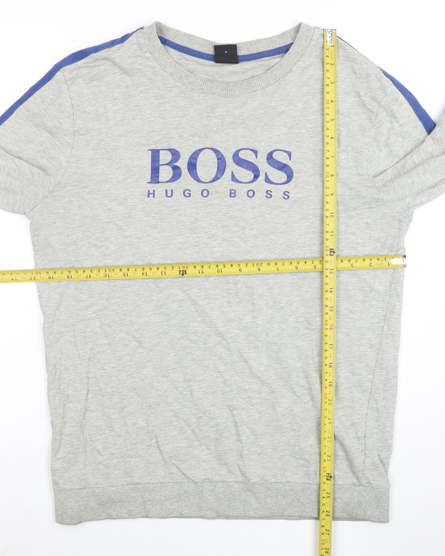 Hugo Boss Men's Grey Blue Stripe Crew Neck Sweatshirt Size M